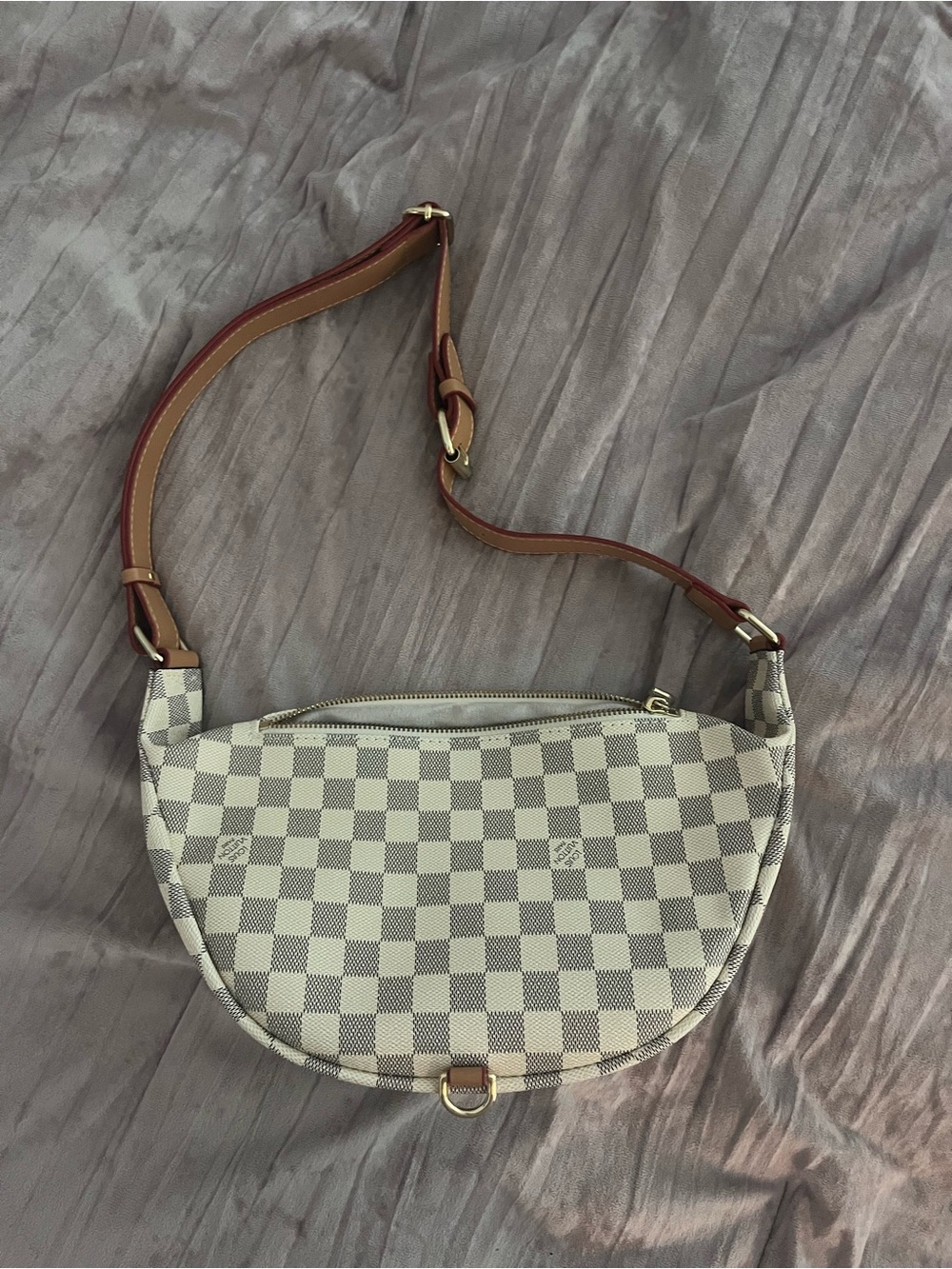 Checked Canvas Crossbody Bag in Cream and Brown - Picture 4 of 4